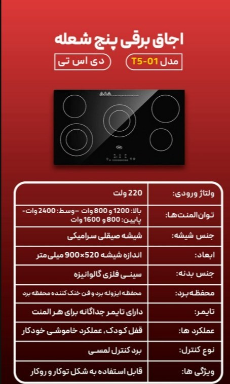 اجاق برقی DST مدل T5-01 ظرفیت ۵ شعله